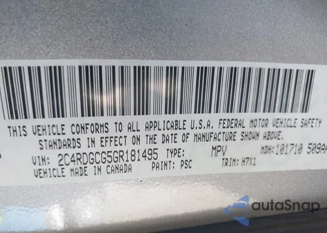 2016 Dodge Grand Caravan Sxt from USA, damaged, VIN 2C4RDGCG5GR181495